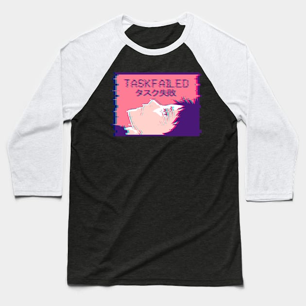 Task Failed Sad Anime Boy Vaporwave Otaku Weeb Baseball T-Shirt by Alex21